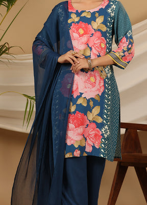 3 Pc Blue Pure Readymade Rayon Suit Set