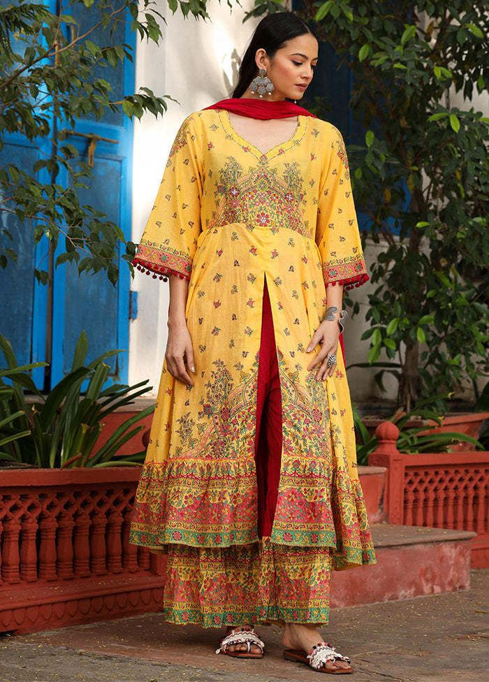 3 Pc Mustard Readymade Cotton Dupatta Suit Set