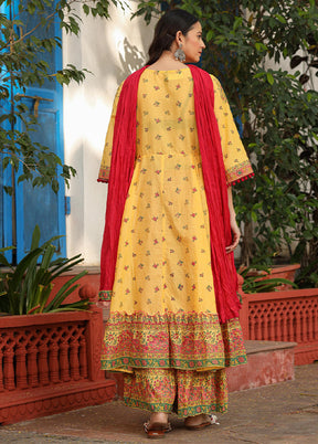 3 Pc Mustard Readymade Cotton Dupatta Suit Set