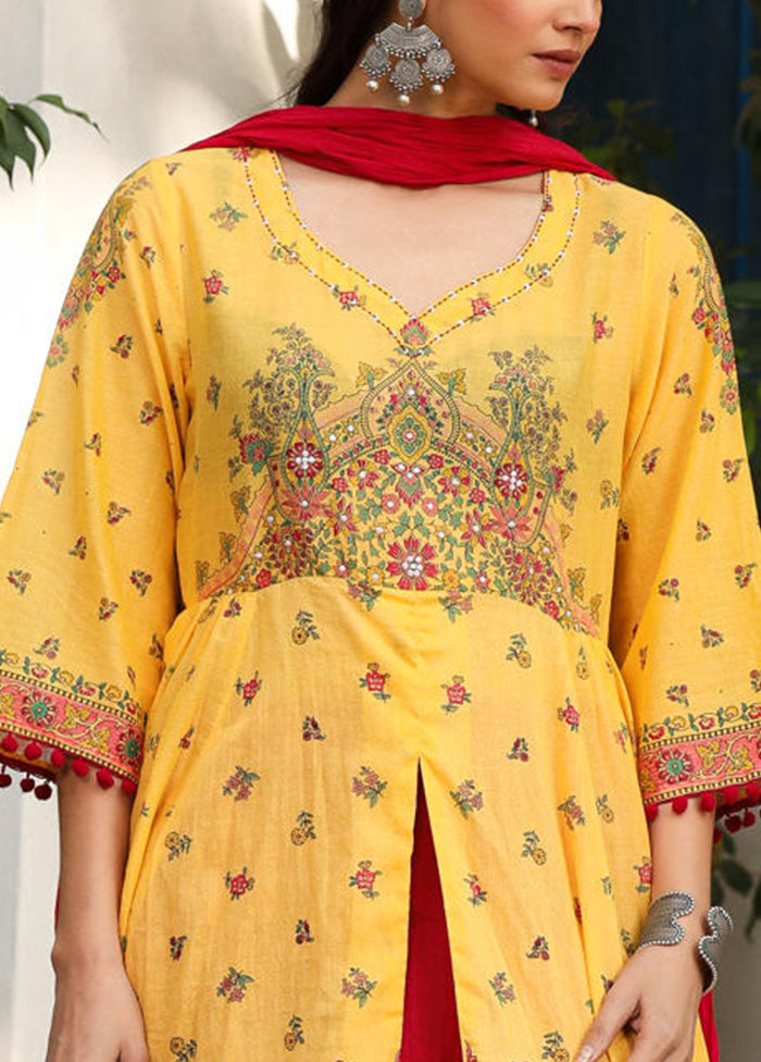 3 Pc Mustard Readymade Cotton Dupatta Suit Set