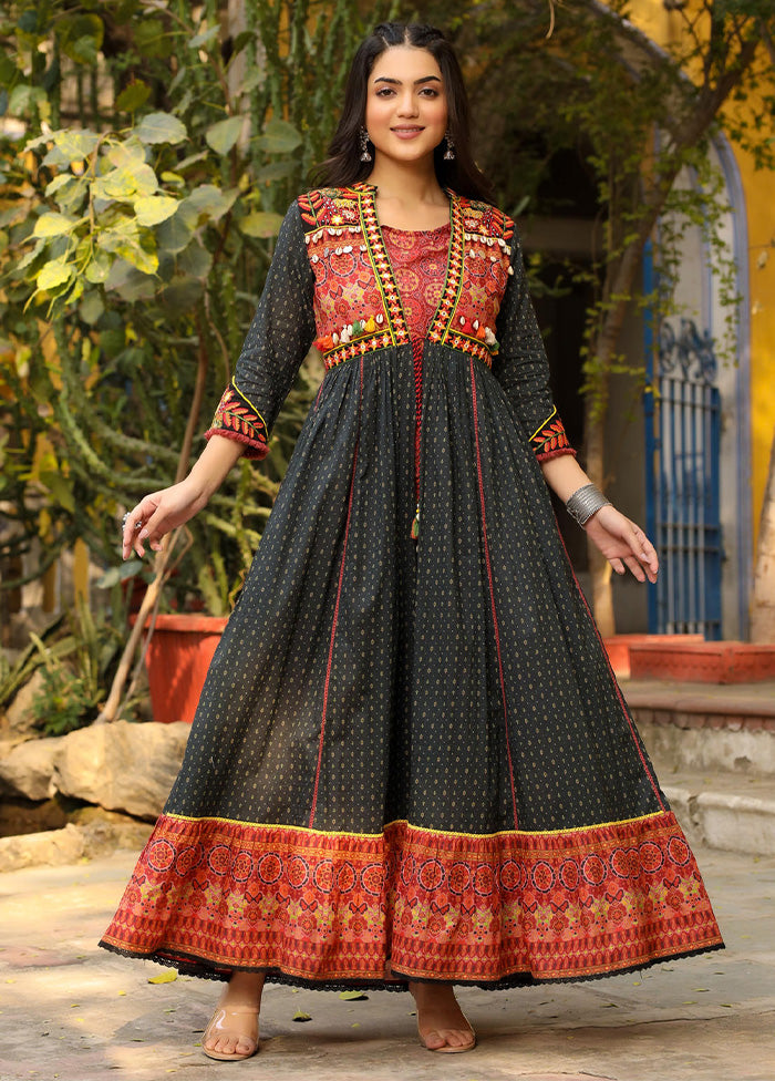 Black Readymade Cotton Indian Dress With Jacket