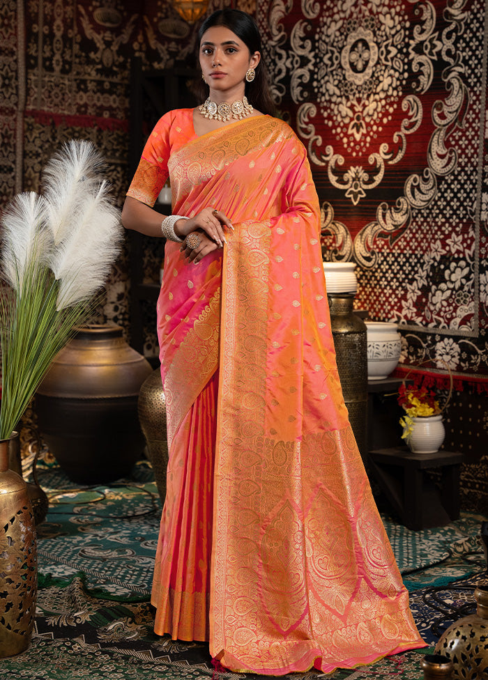 Peach Banarasi Silk Saree With Blouse Piece