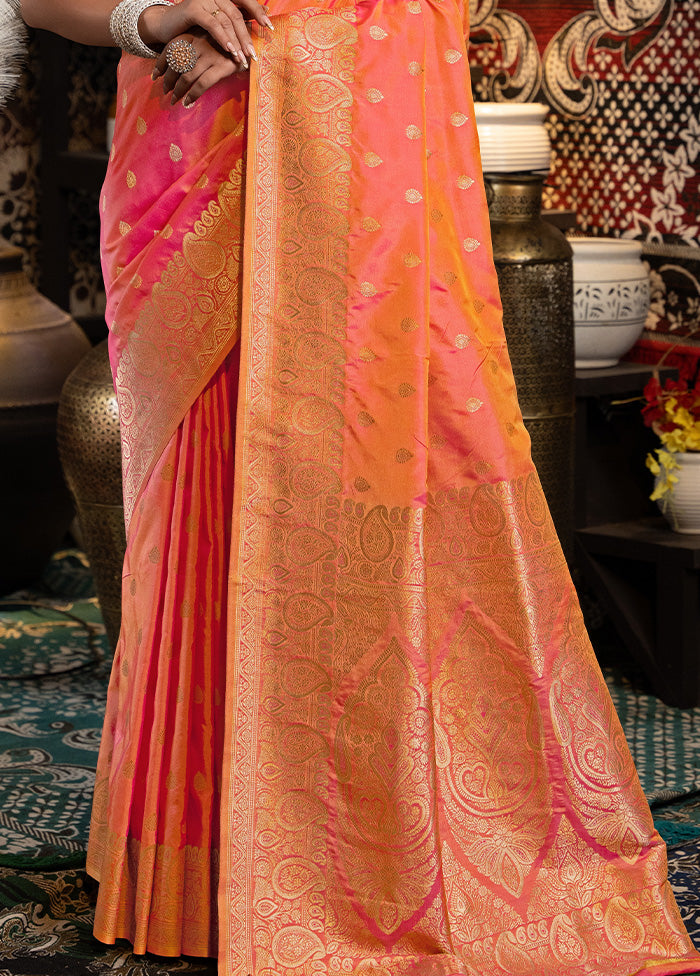 Peach Banarasi Silk Saree With Blouse Piece