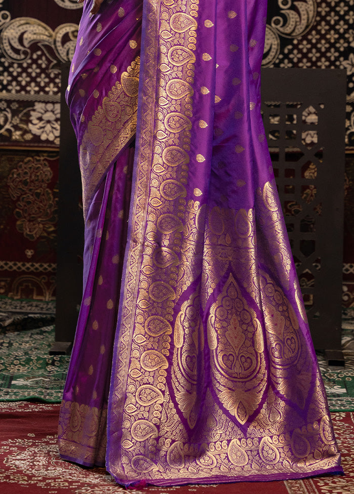 Violet Banarasi Silk Saree With Blouse Piece