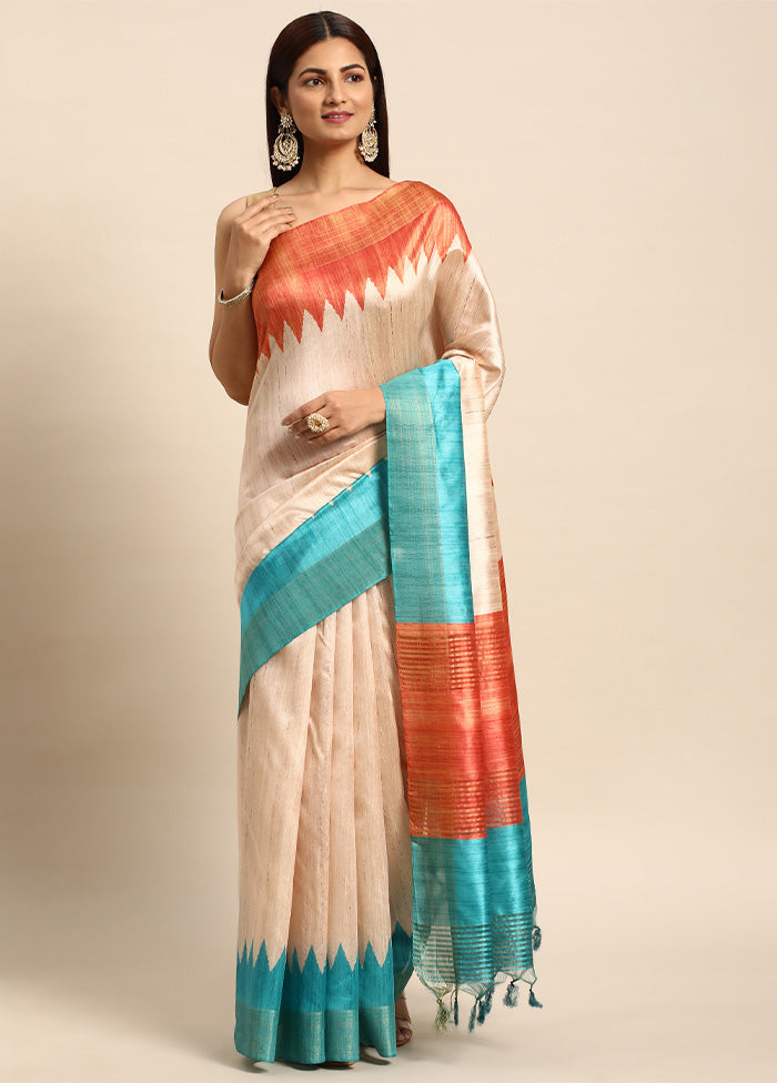 Firoza Tussar Silk Saree With Blouse Piece