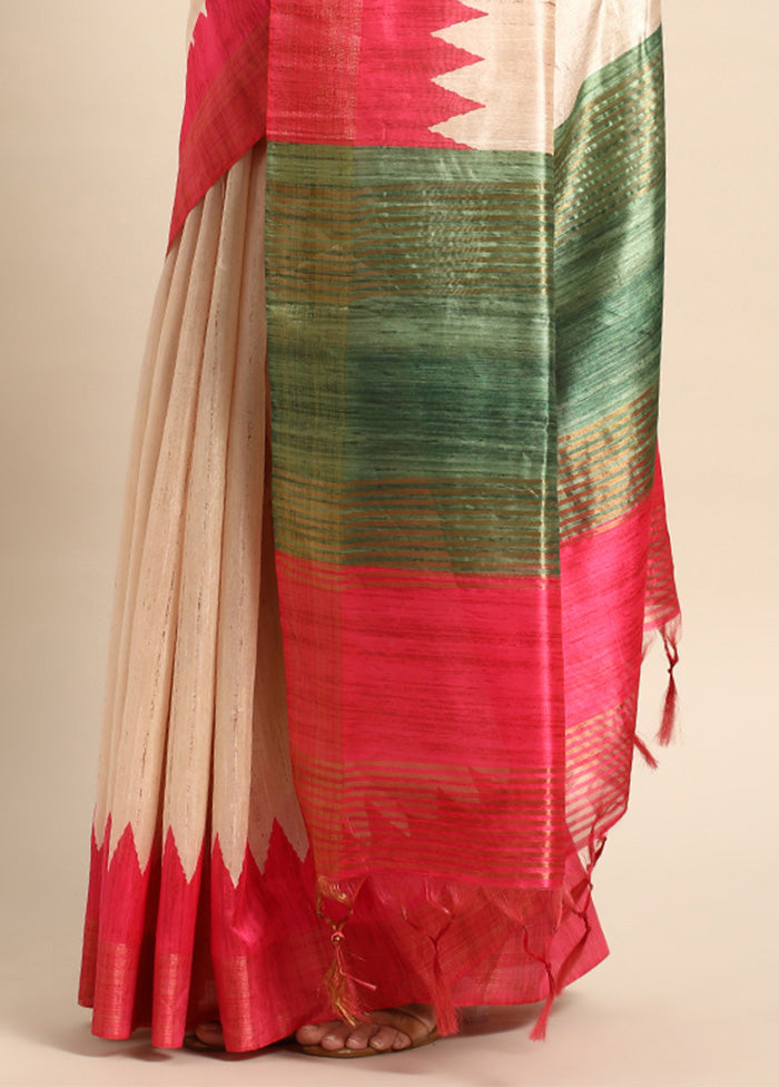 Pink Tussar Silk Saree With Blouse Piece