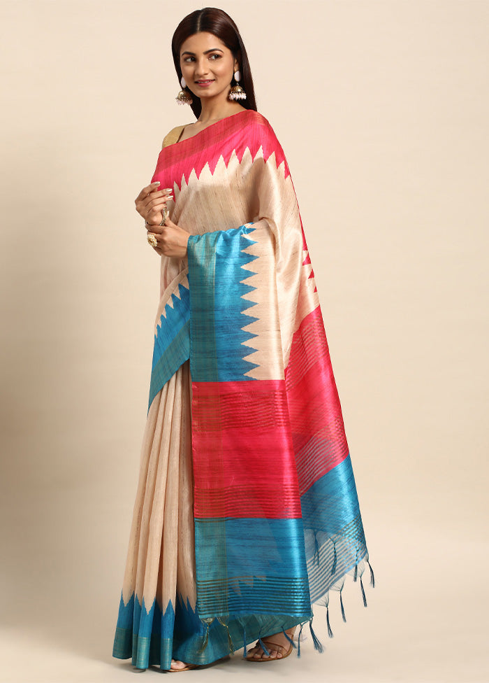 Rama Tussar Silk Saree With Blouse Piece