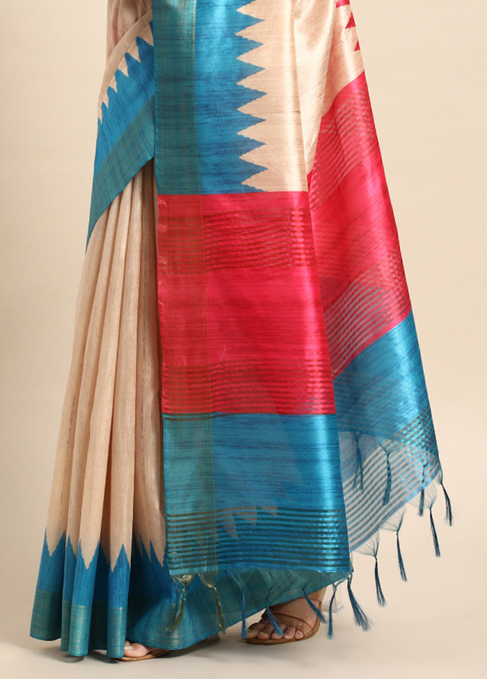 Rama Tussar Silk Saree With Blouse Piece