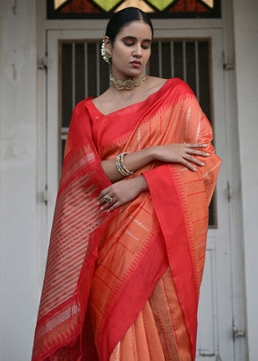 Orange Dupion Silk Saree With Blouse Piece