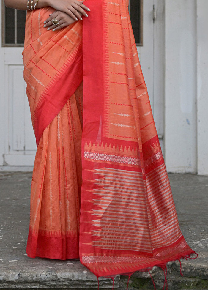 Orange Dupion Silk Saree With Blouse Piece