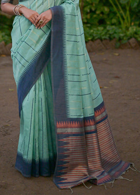 Sea Green Dupion Silk Saree With Blouse Piece