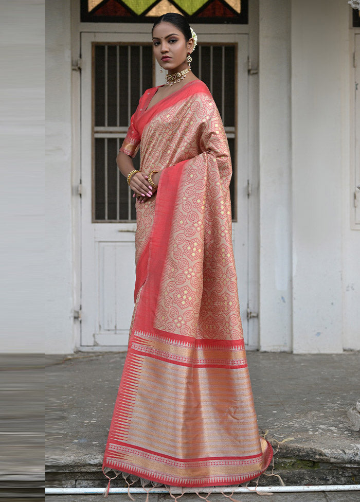 Chiku Dupion Silk Saree With Blouse Piece