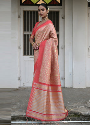 Chiku Dupion Silk Saree With Blouse Piece