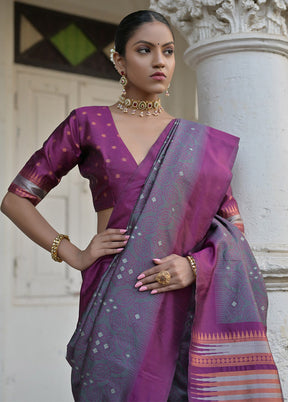 Grey Dupion Silk Saree With Blouse Piece