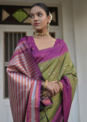 Mehendi Dupion Silk Saree With Blouse Piece