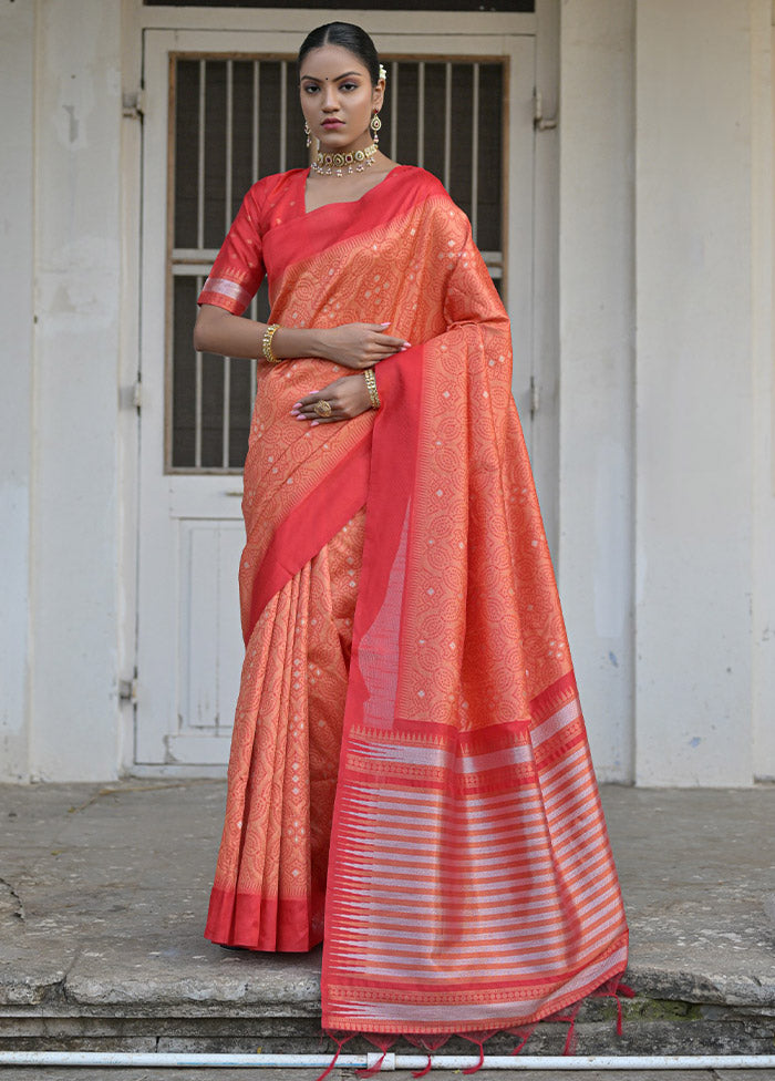 Orange Dupion Silk Saree With Blouse Piece