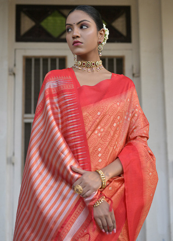 Orange Dupion Silk Saree With Blouse Piece