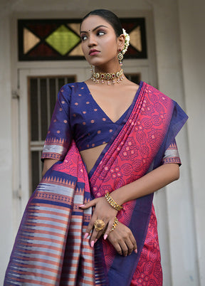 Pink Dupion Silk Saree With Blouse Piece