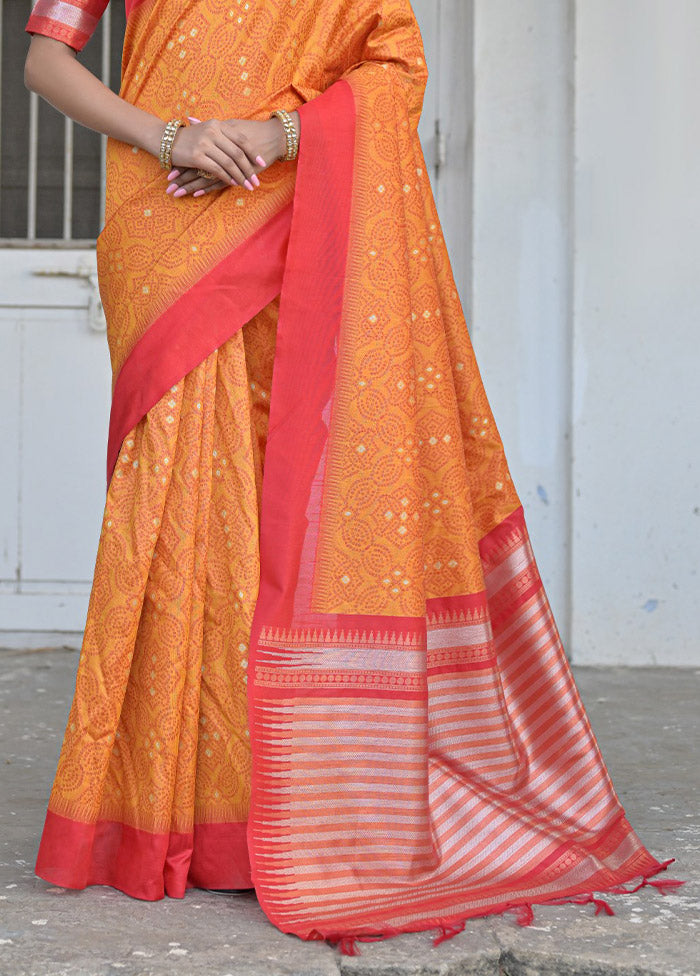 Yellow Dupion Silk Saree With Blouse Piece