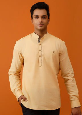 Mustard Cotton Full Sleeves Mandarin Collar Short Kurta - Indian Silk House Agencies