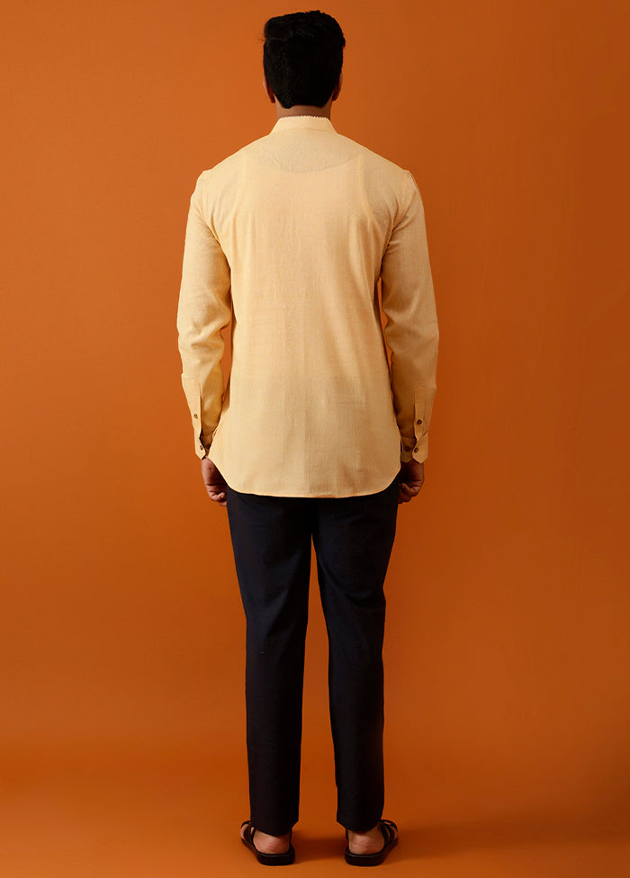 Mustard Cotton Full Sleeves Mandarin Collar Short Kurta