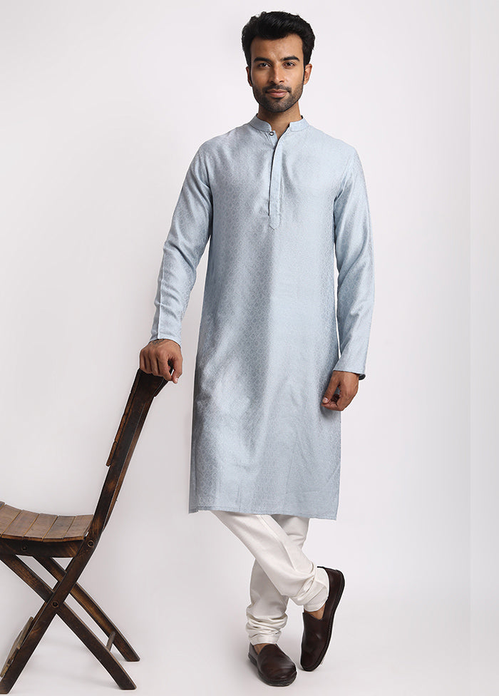 Grey Cotton Full Sleeves Mandarin Collar Long Kurta And Pajama Set - Indian Silk House Agencies