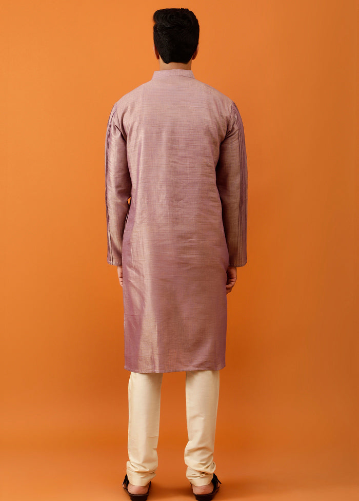 Wine Cotton Full Sleeves Mandarin Collar Long Kurta And Pajama Set - Indian Silk House Agencies
