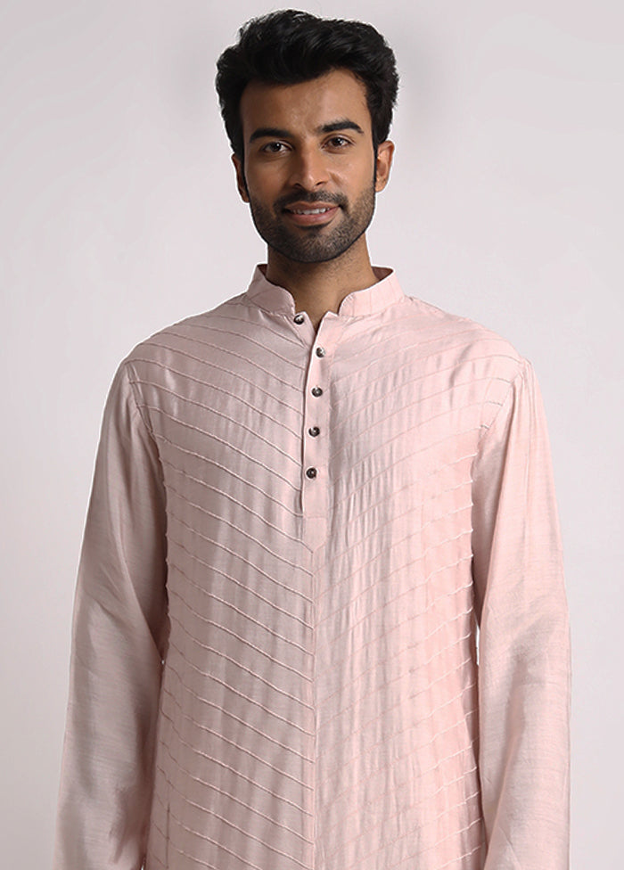 Pink Dupion Silk Full Sleeves Mandarin Collar Long Kurta And Pajama Set