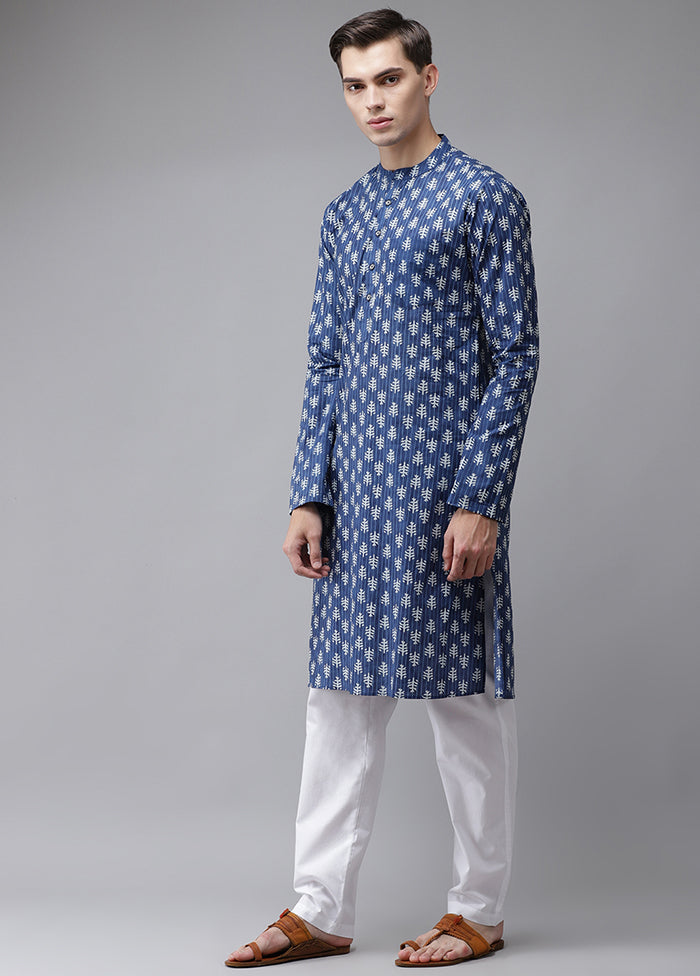 2 Pc Blue Printed Cotton Kurta Set VDVSD240614 - Indian Silk House Agencies