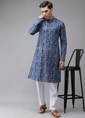2 Pc Blue Printed Cotton Kurta Set VDVSD240615 - Indian Silk House Agencies