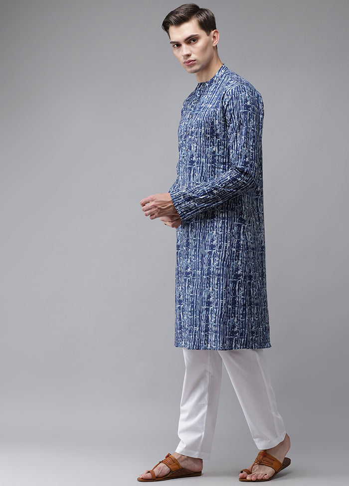 2 Pc Blue Printed Cotton Kurta Set VDVSD240615 - Indian Silk House Agencies