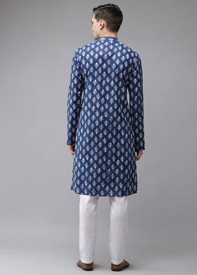 2 Pc Blue Printed Cotton Kurta Set VDVSD240616 - Indian Silk House Agencies