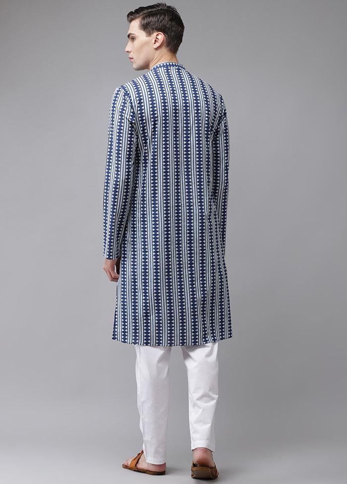 2 Pc Blue Printed Cotton Kurta Set VDVSD240617 - Indian Silk House Agencies