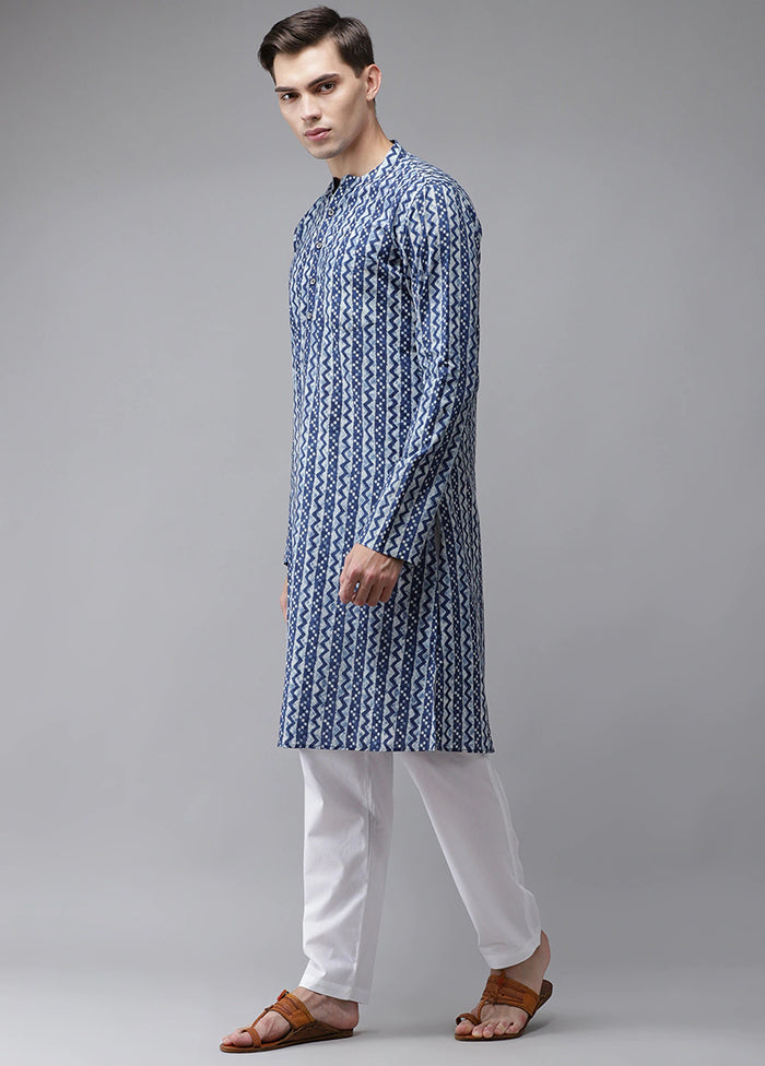 2 Pc Blue Printed Cotton Kurta Set VDVSD240618 - Indian Silk House Agencies