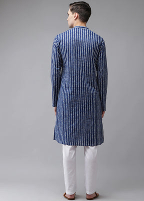 2 Pc Blue Printed Cotton Kurta Set VDVSD240619 - Indian Silk House Agencies