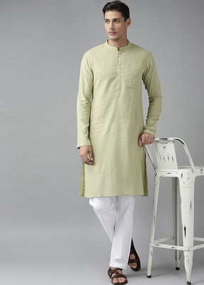 2 Pc Green Pure Cotton Solid Kurta Set VDVSD240681 - Indian Silk House Agencies