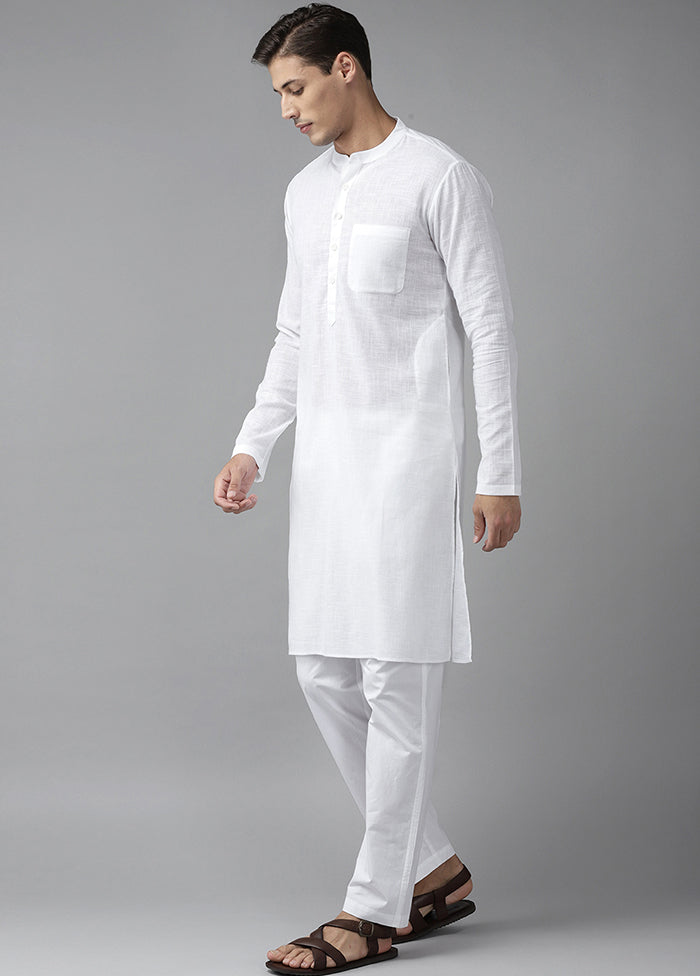 2 Pc White Pure Cotton Solid Kurta Set VDVSD240682 - Indian Silk House Agencies