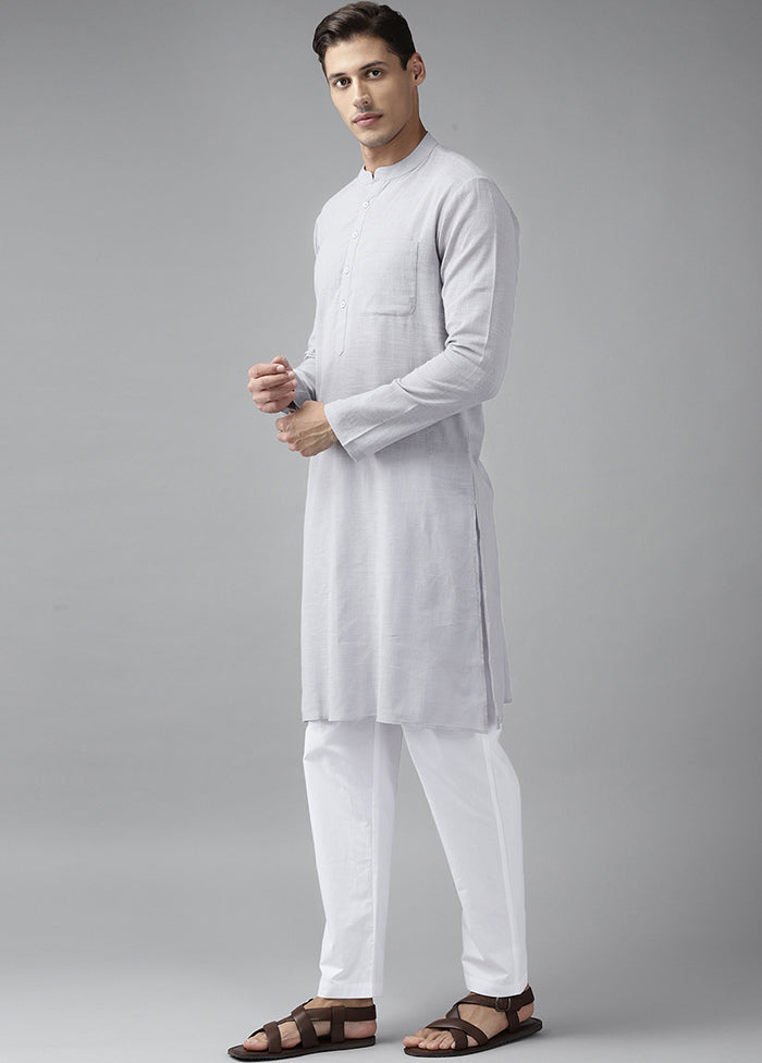 2 Pc Grey Pure Cotton Solid Kurta Set VDVSD240684 - Indian Silk House Agencies