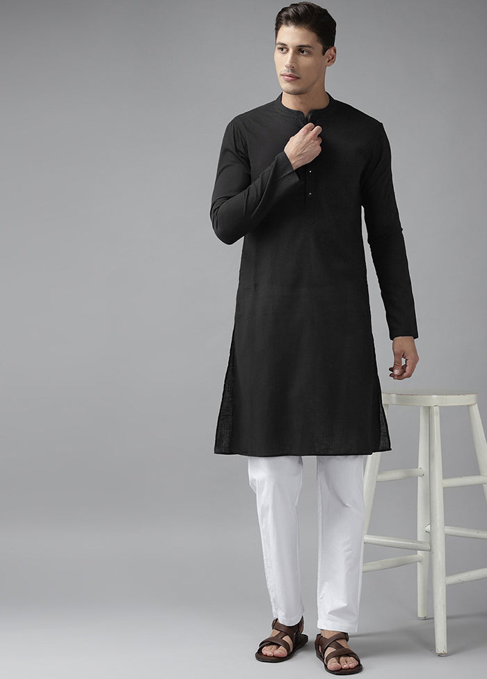2 Pc Black Pure Cotton Solid Kurta Set VDVSD240685 - Indian Silk House Agencies