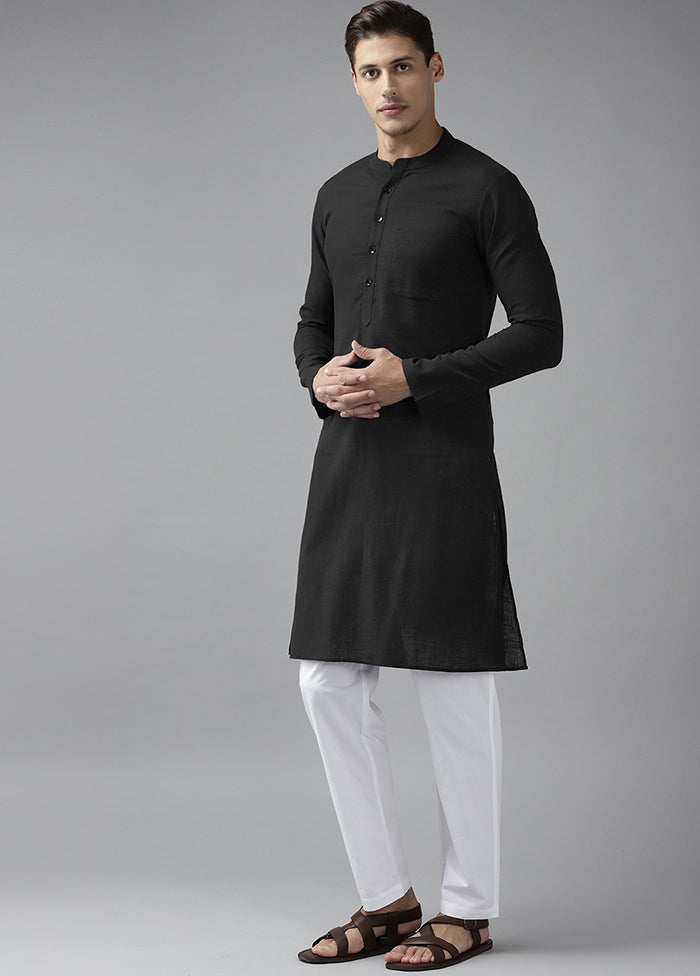 2 Pc Black Pure Cotton Solid Kurta Set VDVSD240685 - Indian Silk House Agencies