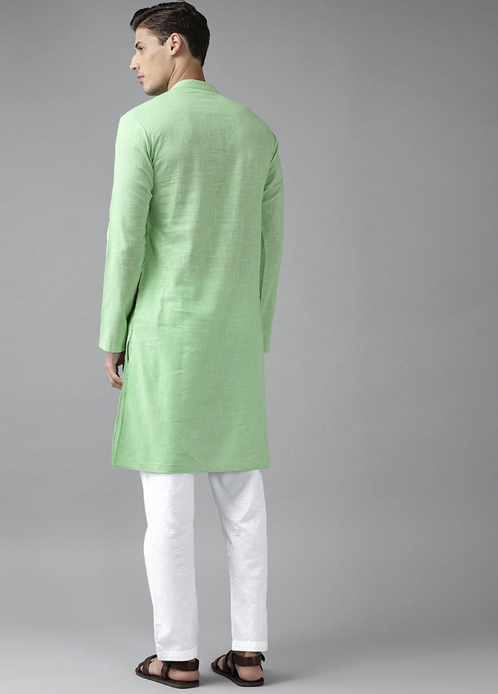 2 Pc Green Pure Cotton Solid Kurta Set VDVSD240686 - Indian Silk House Agencies