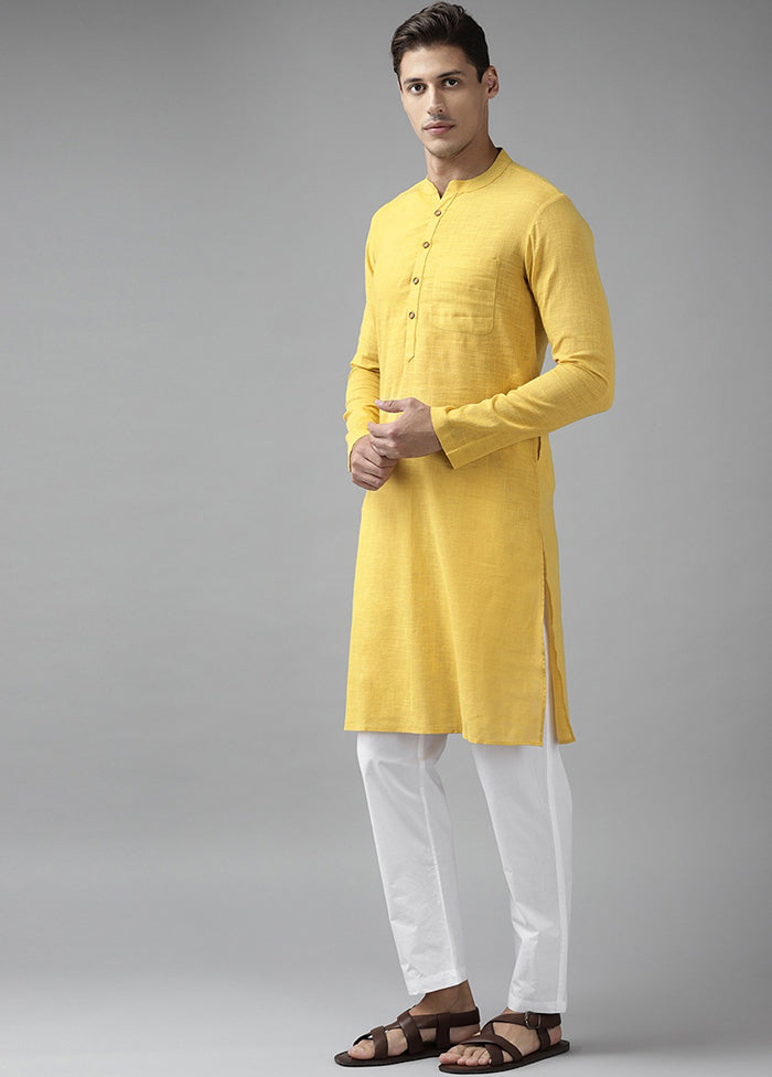 2 Pc Yellow Pure Cotton Solid Kurta Set VDVSD240695 - Indian Silk House Agencies