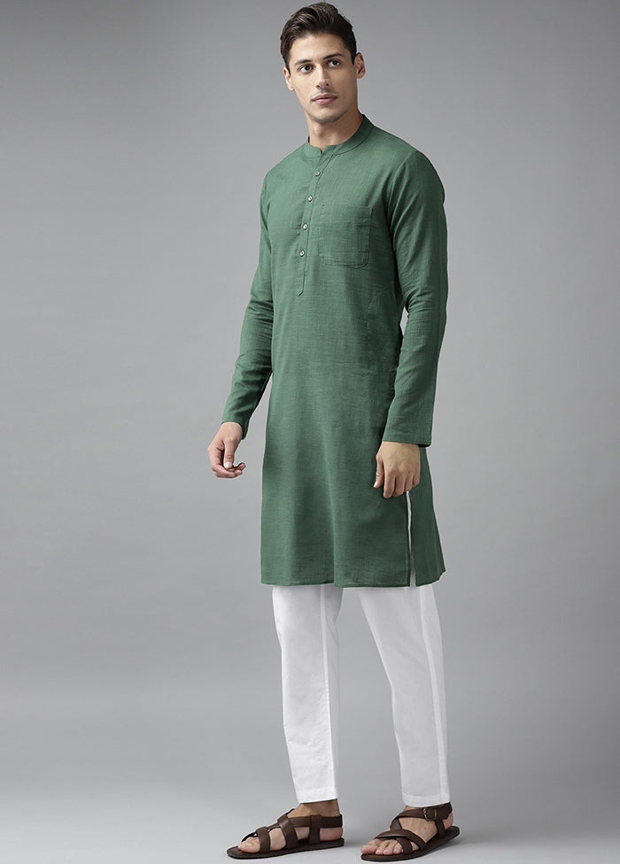 2 Pc Green Pure Cotton Solid Kurta Set VDVSD240696 - Indian Silk House Agencies