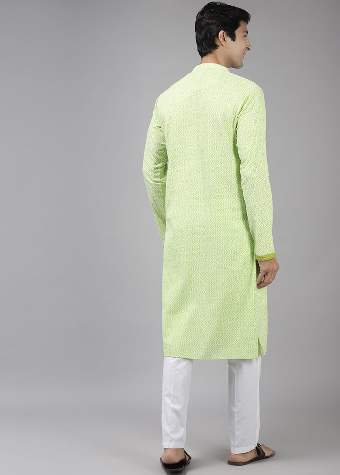 2 Pc Lime Green Printed Cotton Kurta Set VDVSD240643 - Indian Silk House Agencies