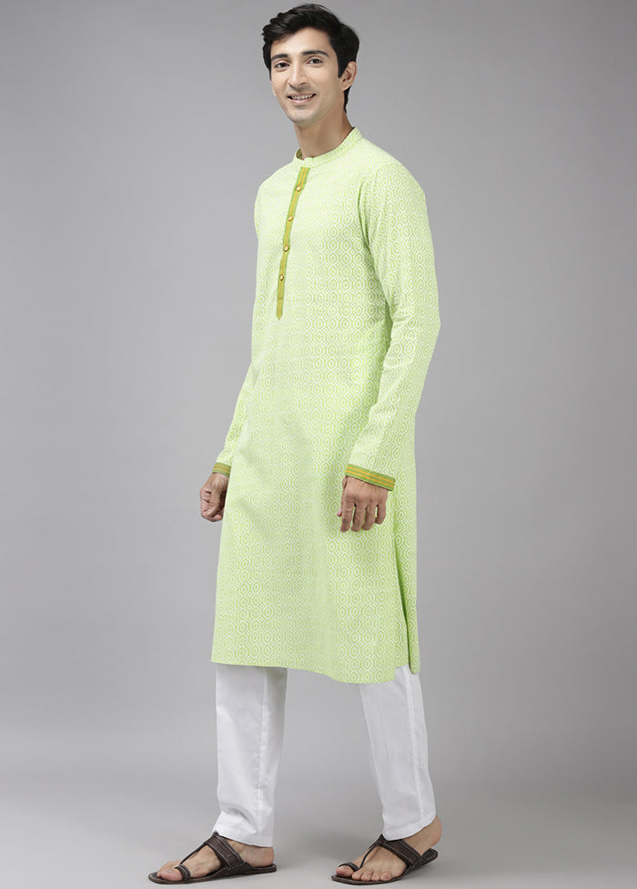 2 Pc Lime Green Printed Cotton Kurta Set VDVSD240643 - Indian Silk House Agencies