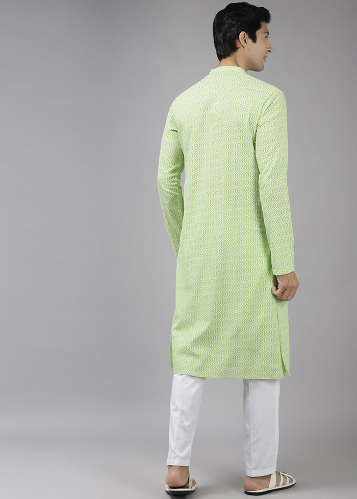 2 Pc Lime Green Printed Cotton Kurta Set VDVSD240644 - Indian Silk House Agencies