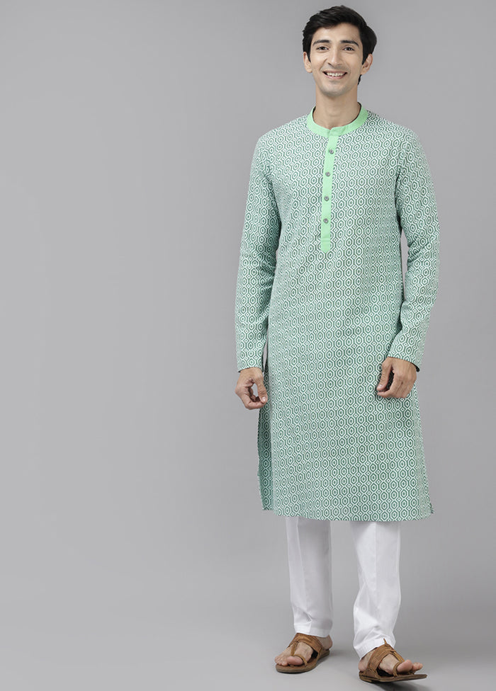 2 Pc Rama Green Printed Cotton Kurta Set VDVSD240645 - Indian Silk House Agencies