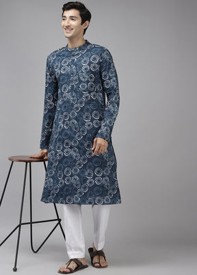 2 Pc Blue Printed Cotton Kurta Set VDVSD240650 - Indian Silk House Agencies