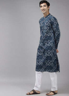 2 Pc Blue Printed Cotton Kurta Set VDVSD240650 - Indian Silk House Agencies