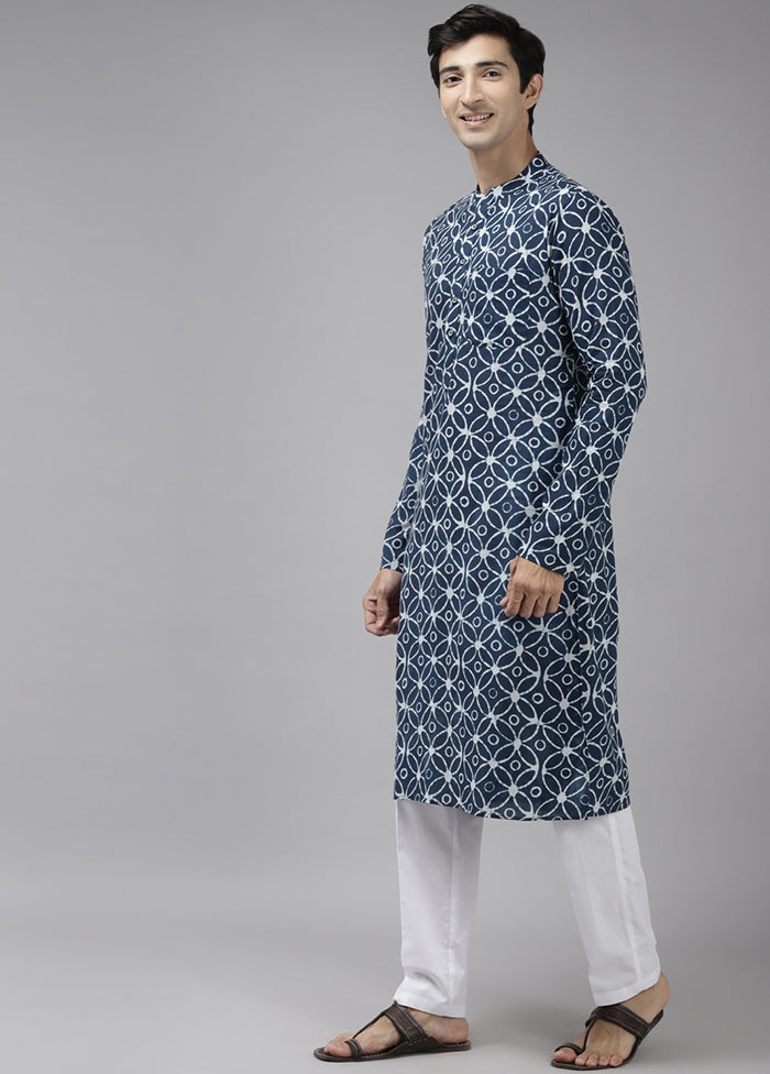 2 Pc Blue Printed Cotton Kurta Set VDVSD240651 - Indian Silk House Agencies